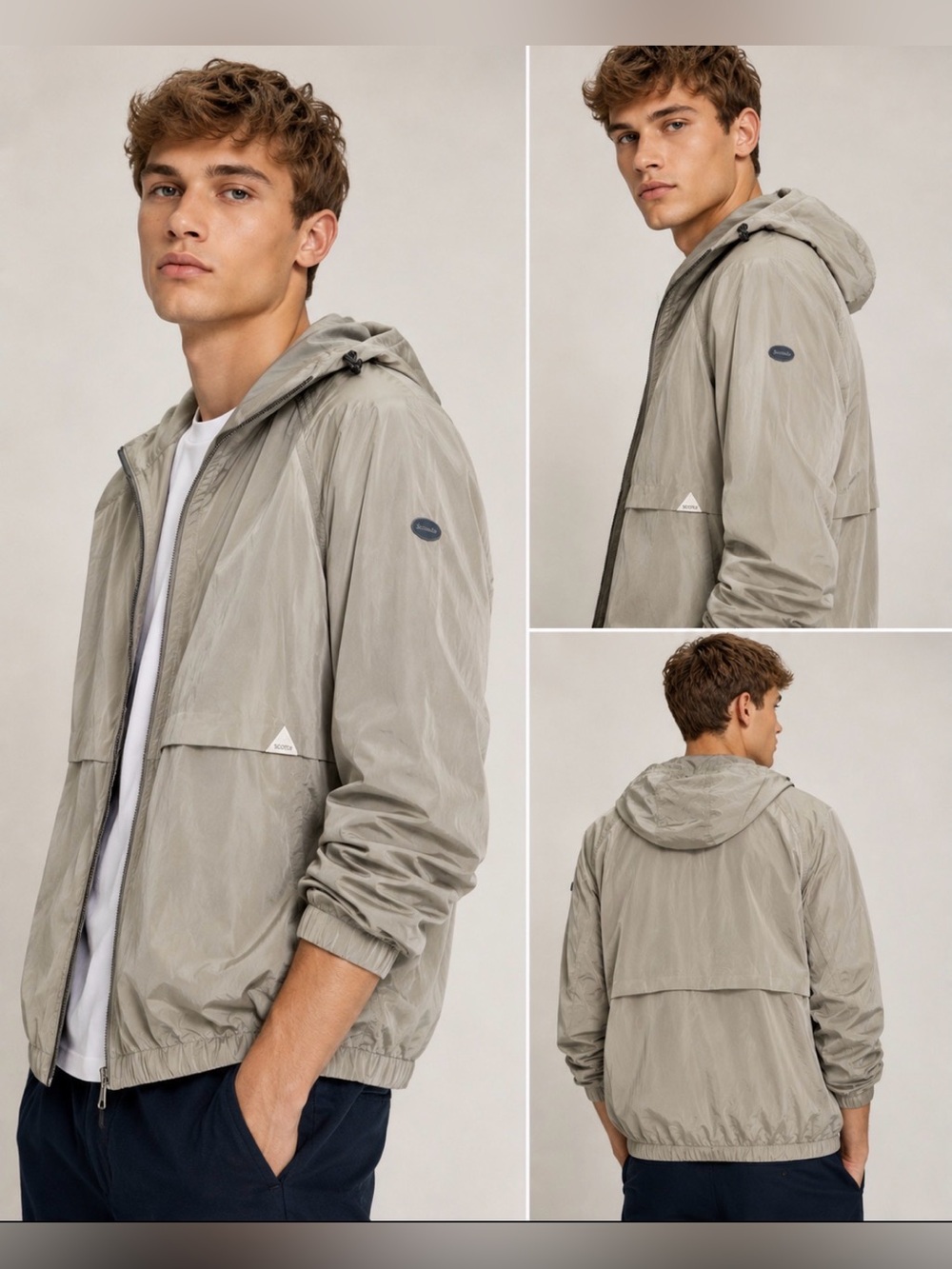 Scotch & Soda - New Women’s Windbreaker Hooded Jacket Full zip up nylon Stone M